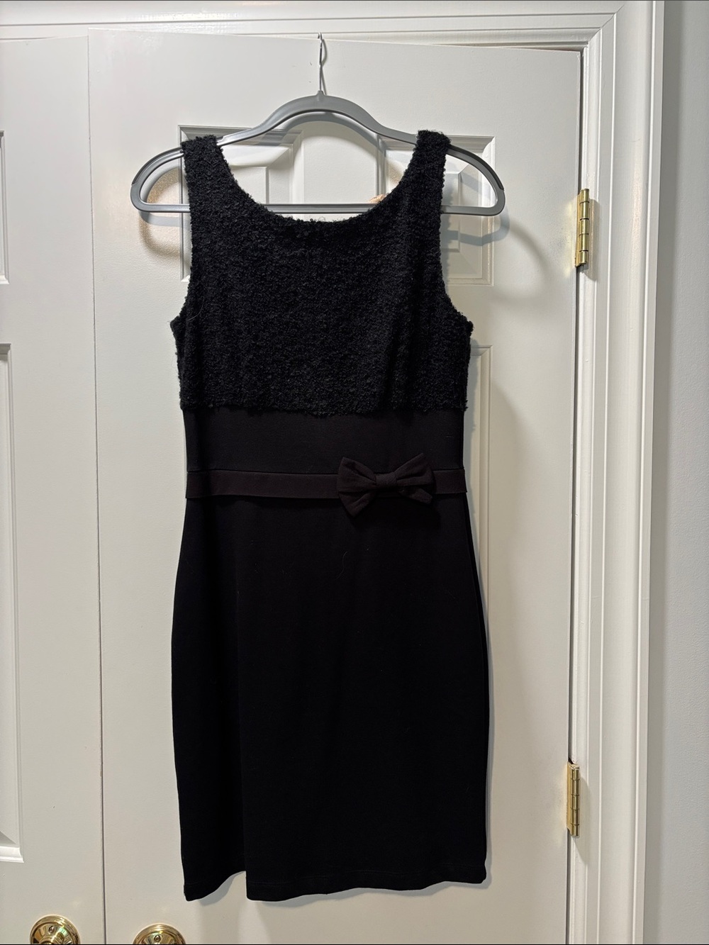 Bailey 44 Black Textured Bodice Sheath Dress with Waist Bow
